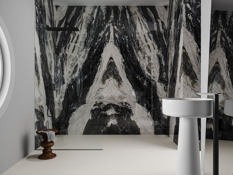 Bathroom and shower walls, shown in Bianco Dior